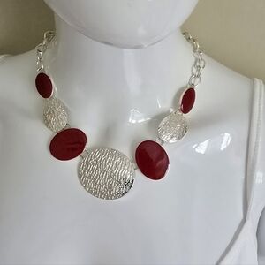Elegant Silver and Red Women's Necklace